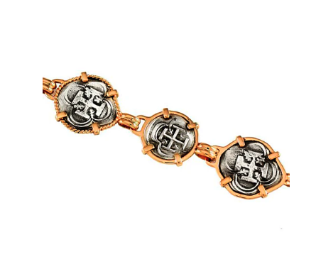 Atocha Silver Replica Coin Bracelet with 3 Alternating Coin Links  - 2